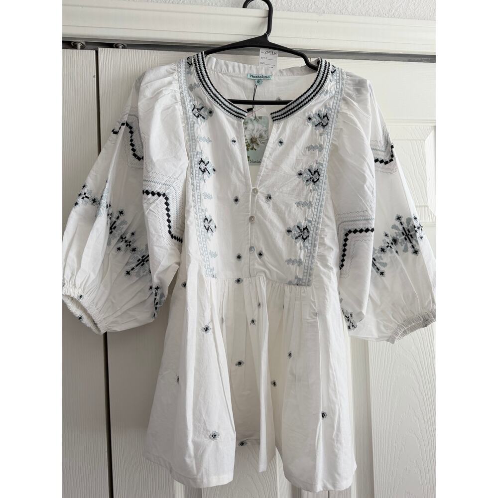 White Embroidered Boho Blouse
